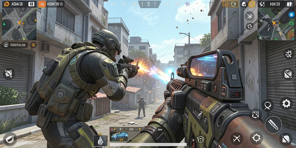 Screenshot gameplay <strong>ASIA128</strong> yang menampilkan aksi tembak-menembak yang intens.