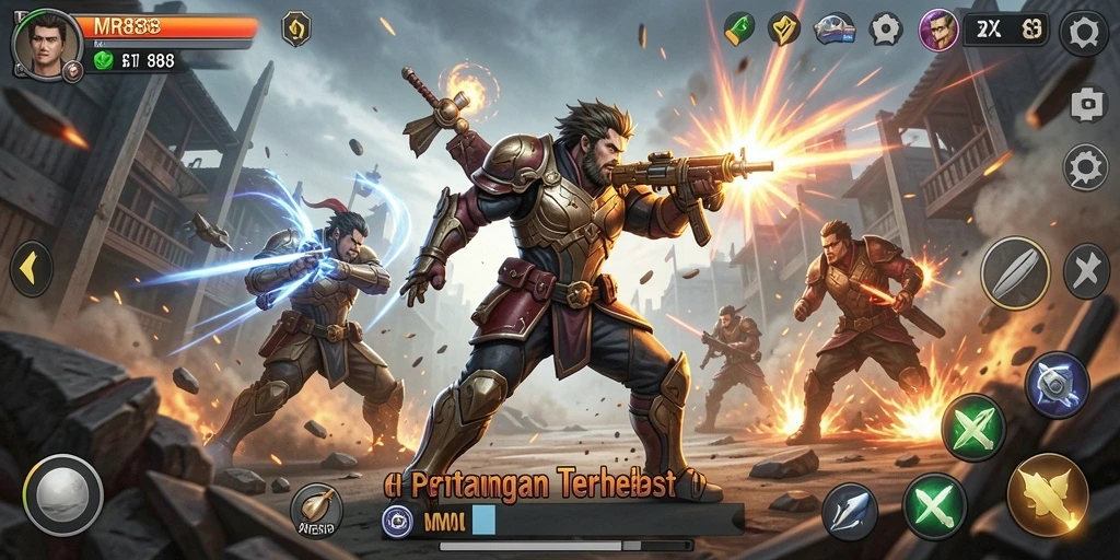 Tampilan screenshot utama MR888 yang menunjukkan aksi pertarungan seru.
