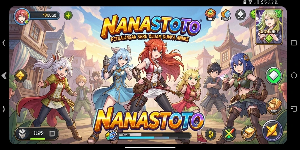 Tangkapan layar gameplay NANASTOTO yang menampilkan karakter anime yang dinamis.